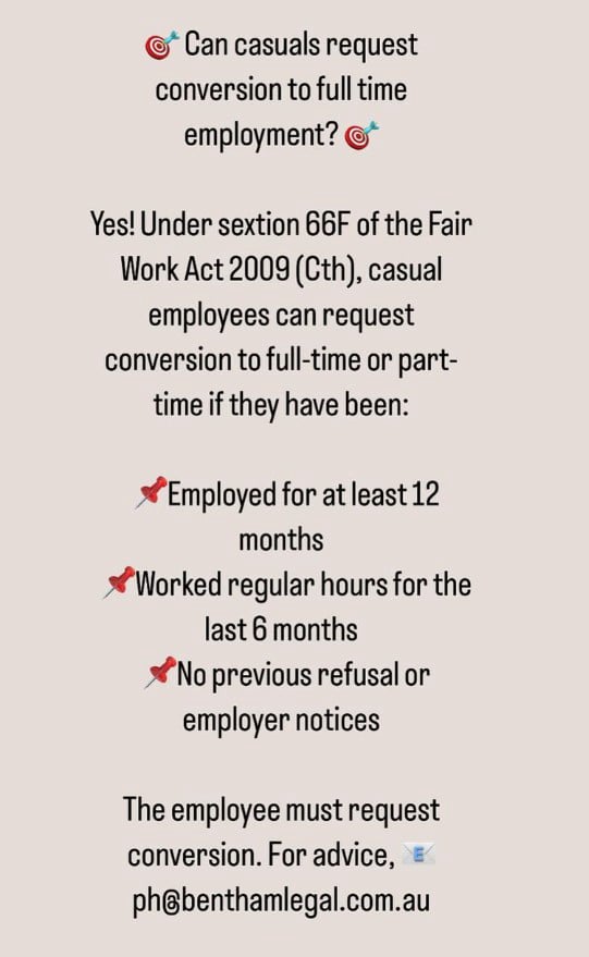 can casuals request conversion to full time employment